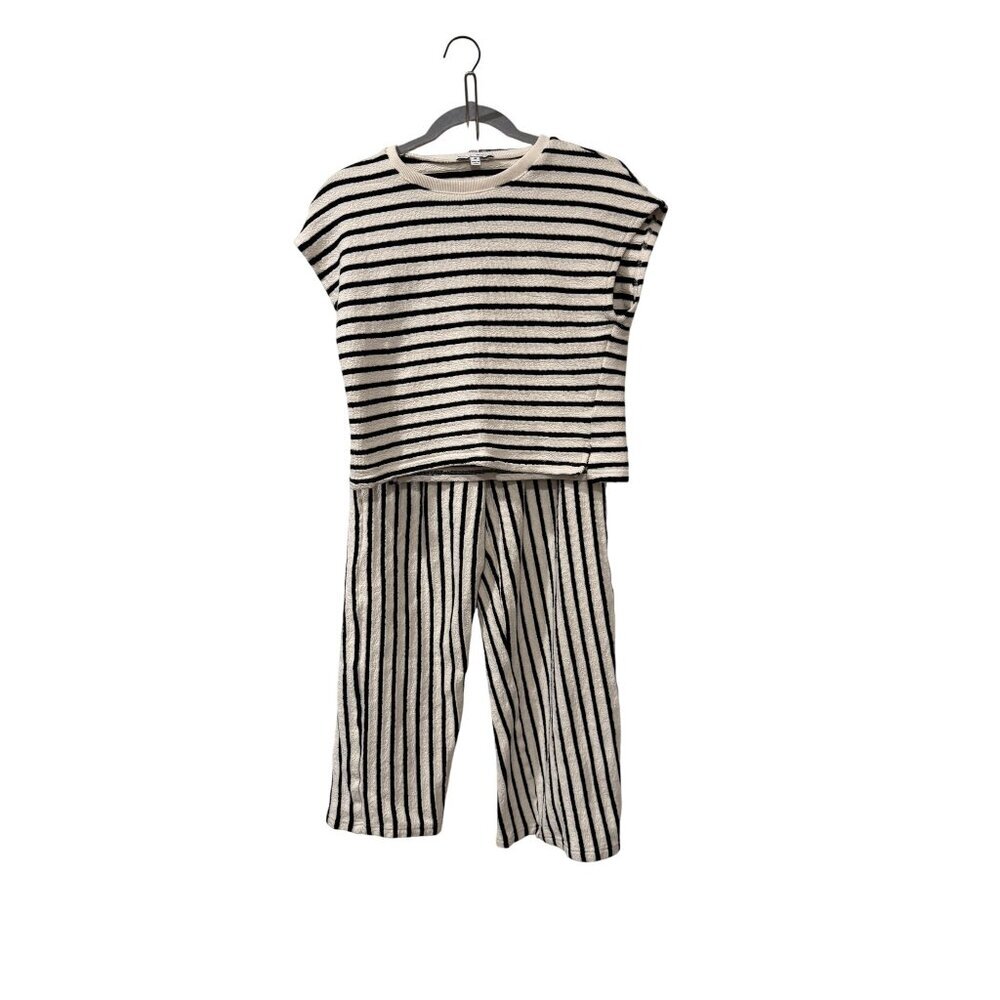 Miou Muse Striped Two-Piece PantSet With Short Sleeve Top & Wide-Leg Pants